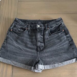American Eagle Outfitters Black Folded-Hem Denim Shorts